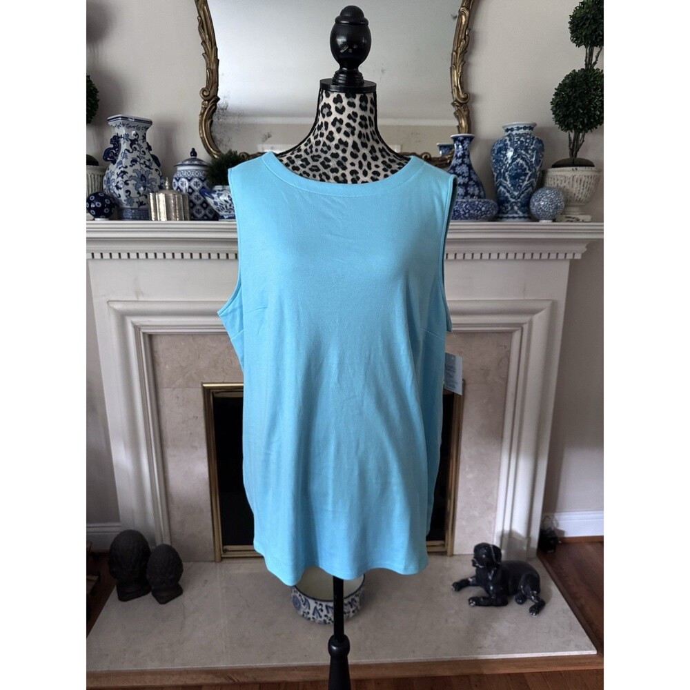 Croft & Barrow Cotton Tank Top Plus 2X Aqua Boat Neck Classic New